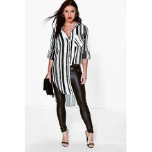 New Fashion Design Longline Top Shirt Women Stripe Blouse